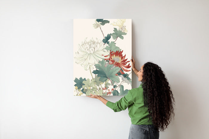 Poster Ein Blumenstrauß Auf Hellbeigem Hintergrund Rahmen Holz Mit Passepartout Farbe Natürlich