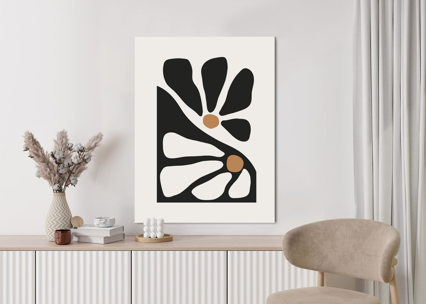Poster Minimalistische Zweifarbige Blumen Rahmen Holz Mit Passepartout Farbe Natürlich
