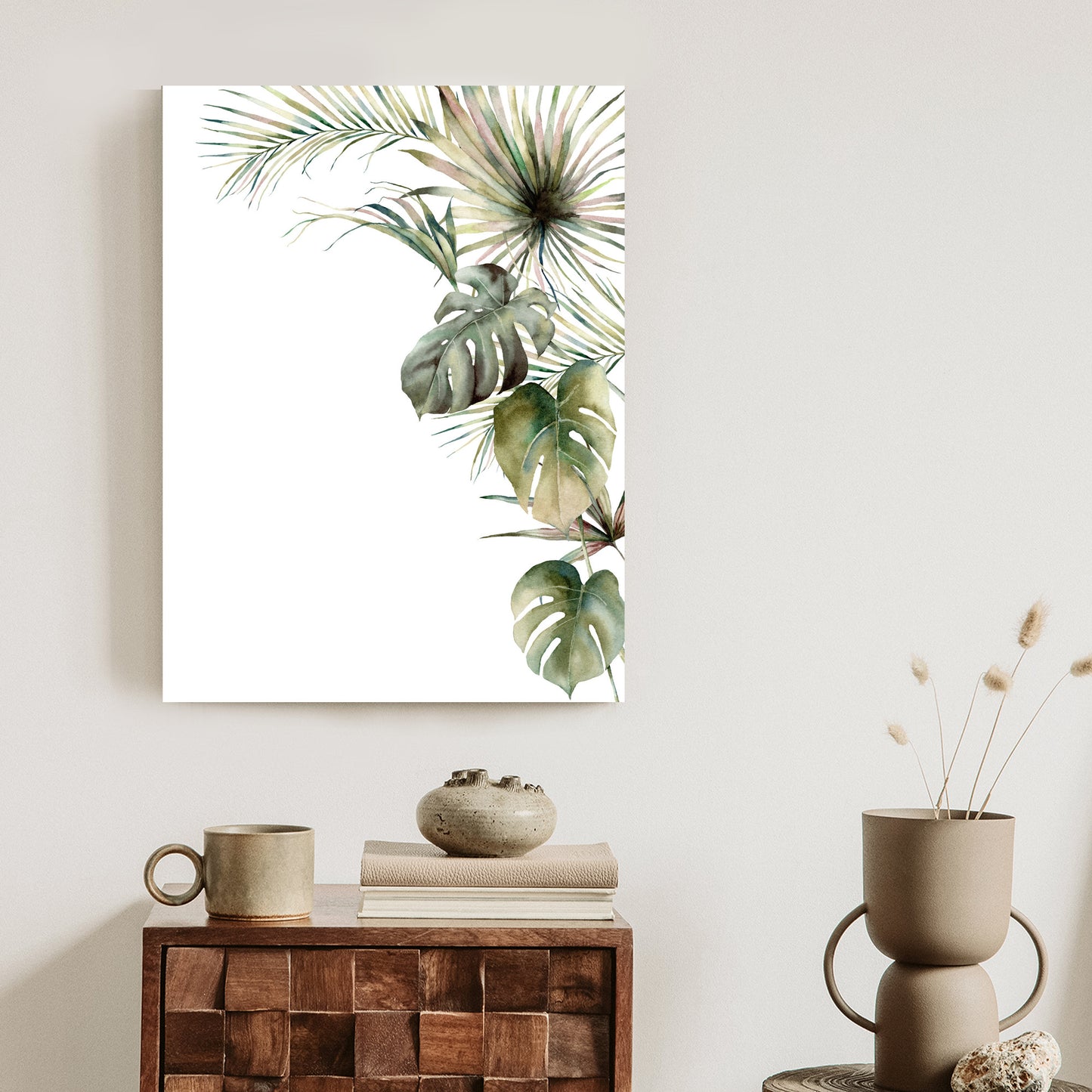 Poster Palmen- Und Monstera-Vegetation Isolierter Aquarellhintergrund Rahmen Holz Mit Passepartout Farbe Natürlich