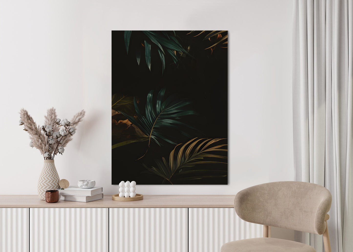 Poster Nachts Dunkle Blätter Rahmen Holz Mit Passepartout Farbe Natürlich