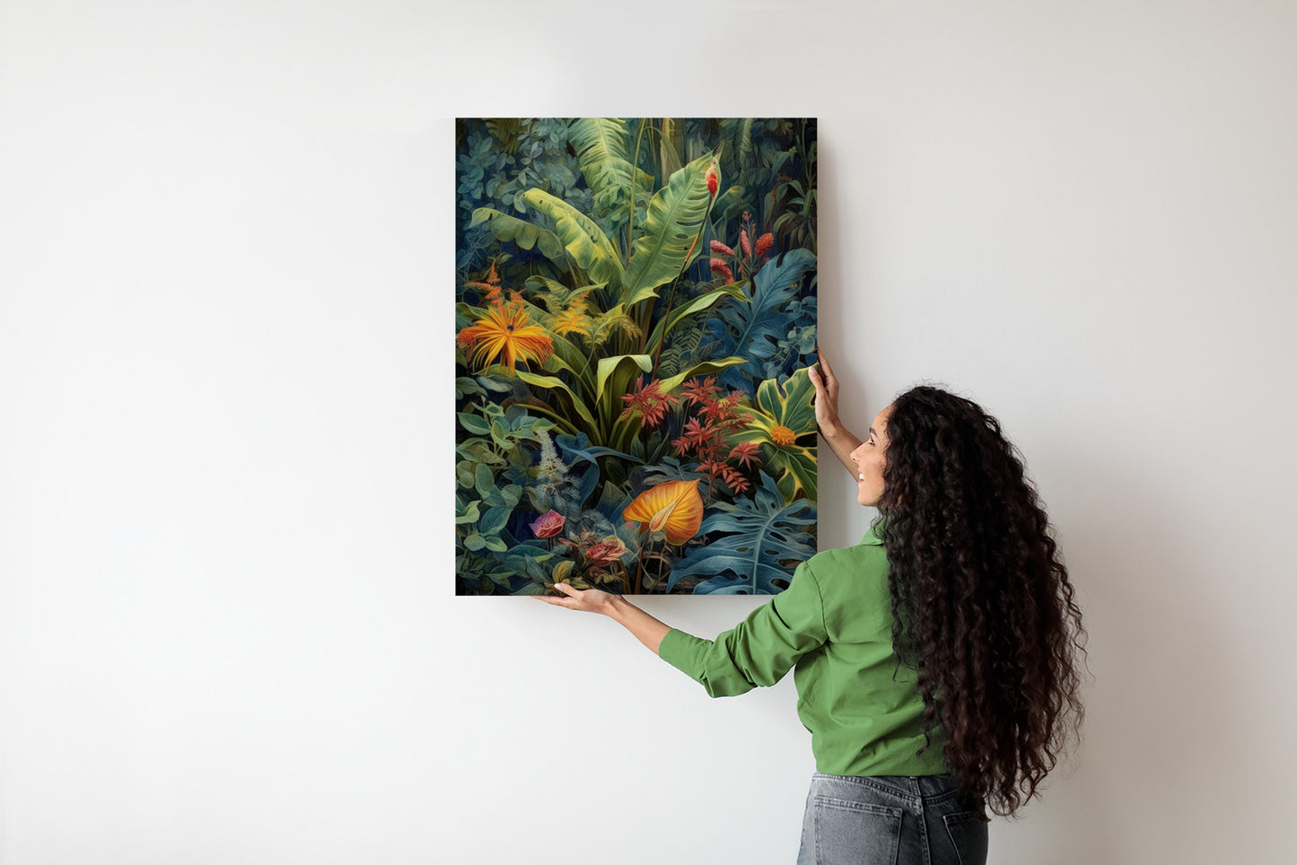 Poster Pflanzen Und Blätter In Einem Farbenfrohen Tropischen Dschungel Rahmen Holz Mit Passepartout Farbe Natürlich
