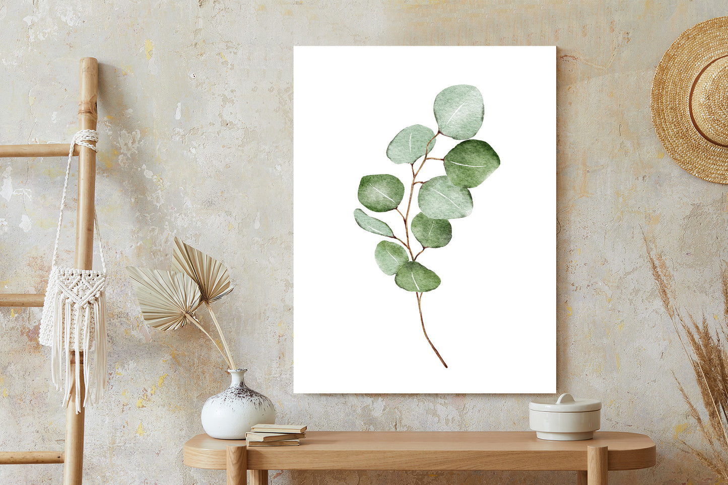 Poster Grüner Aquarell-Eukalyptuszweig Isoliert Auf Weißem Hintergrund
