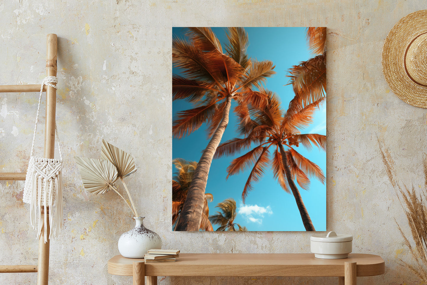 Poster Blauer Himmel Und Hohe Palmen Rahmen Holz Mit Passepartout Farbe Natürlich