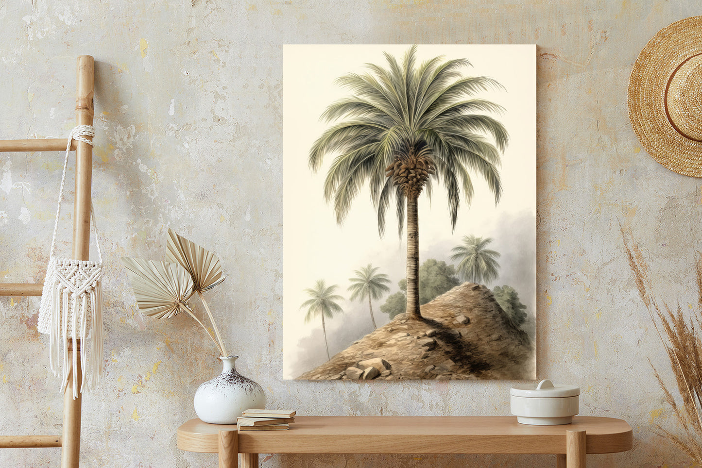 Poster Botanische Palme In Einer Wüstenlandschaft Rahmen Holz Mit Passepartout Farbe Natürlich