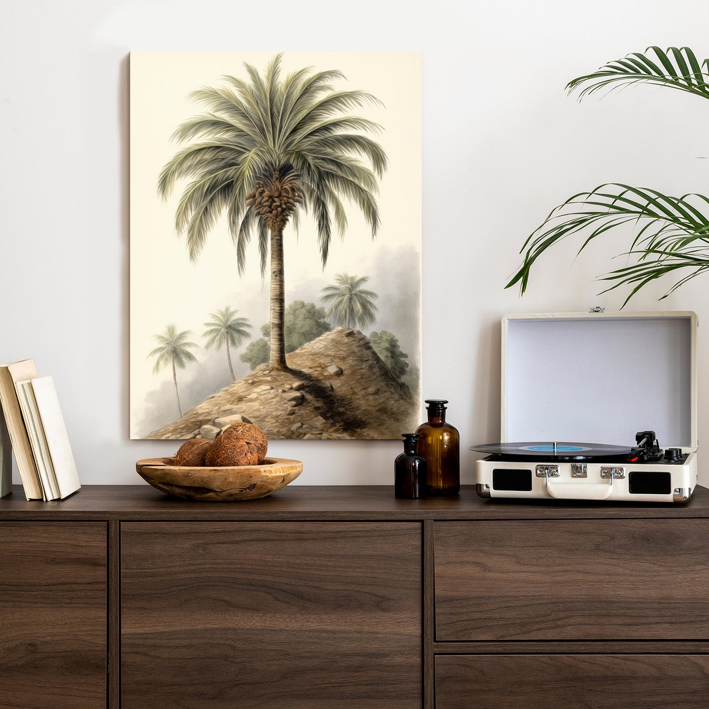 Poster Botanische Palme In Einer Wüstenlandschaft Rahmen Holz Mit Passepartout Farbe Natürlich