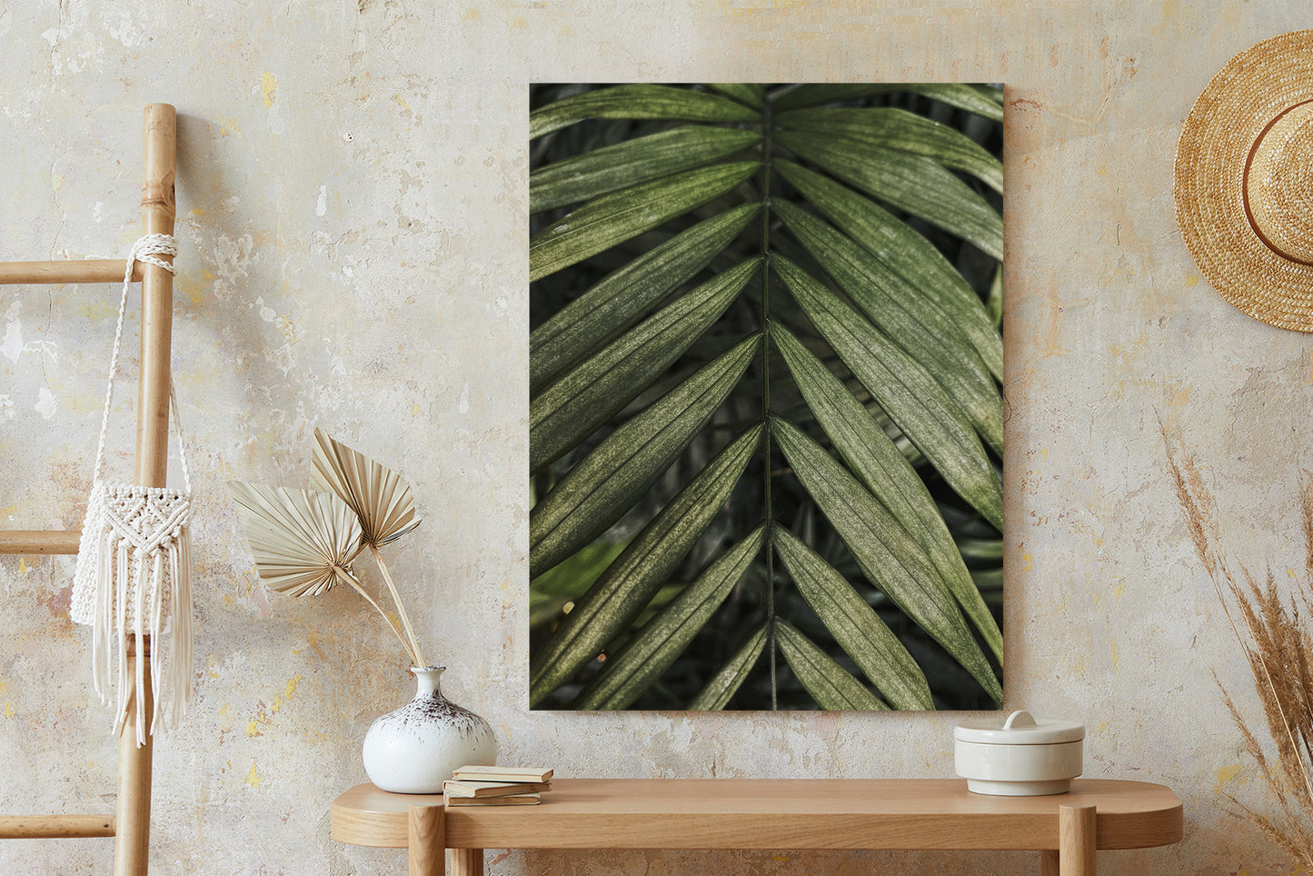 Poster Exotische Palmblätter Rahmen Hölzern Farbe Natürlich