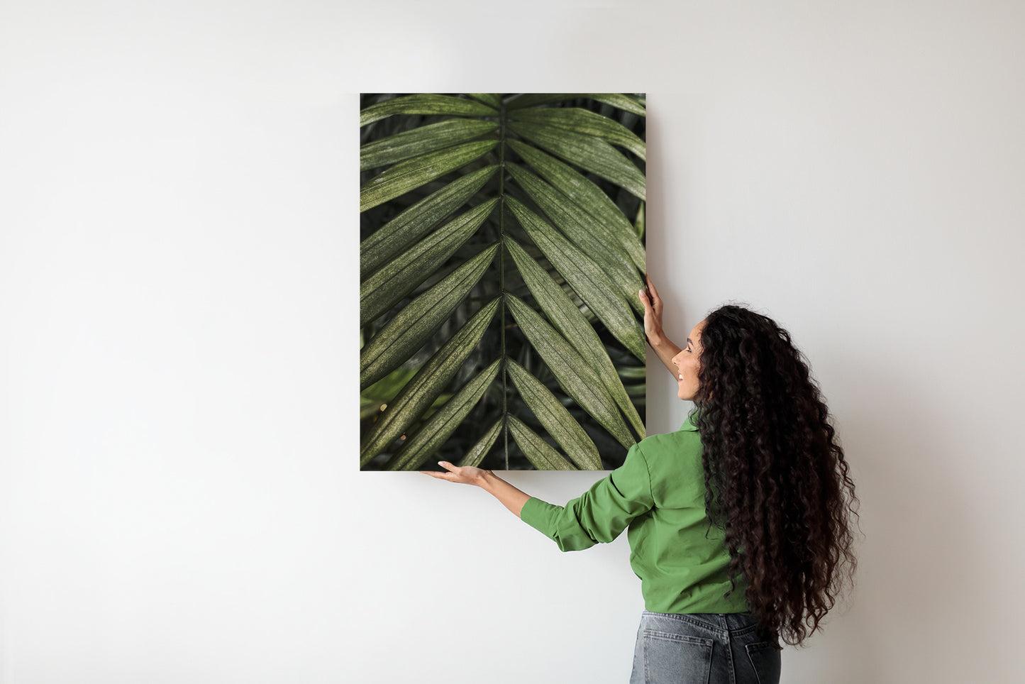 Poster Exotische Palmblätter Rahmen Hölzern Farbe Natürlich