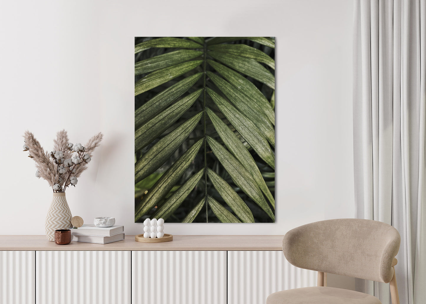 Poster Exotische Palmblätter Rahmen Hölzern Farbe Natürlich