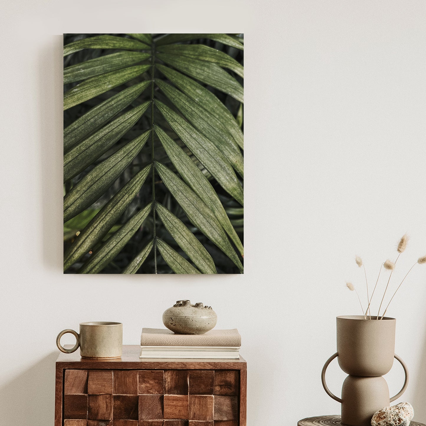 Poster Exotische Palmblätter Rahmen Hölzern Farbe Natürlich