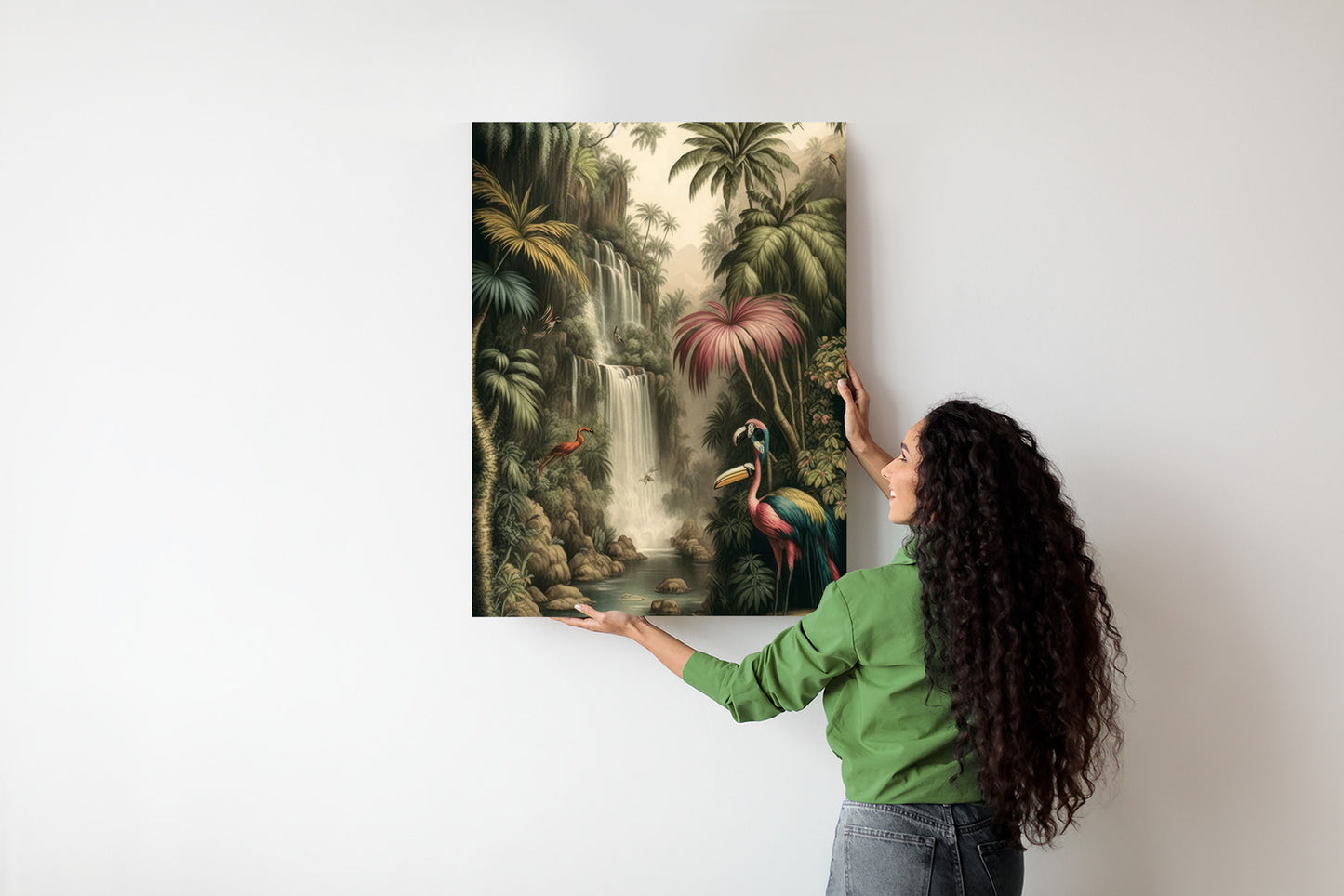 Poster Dschungelpalmen Und Tropische Tiere Rahmen Holz Mit Passepartout Farbe Natürlich