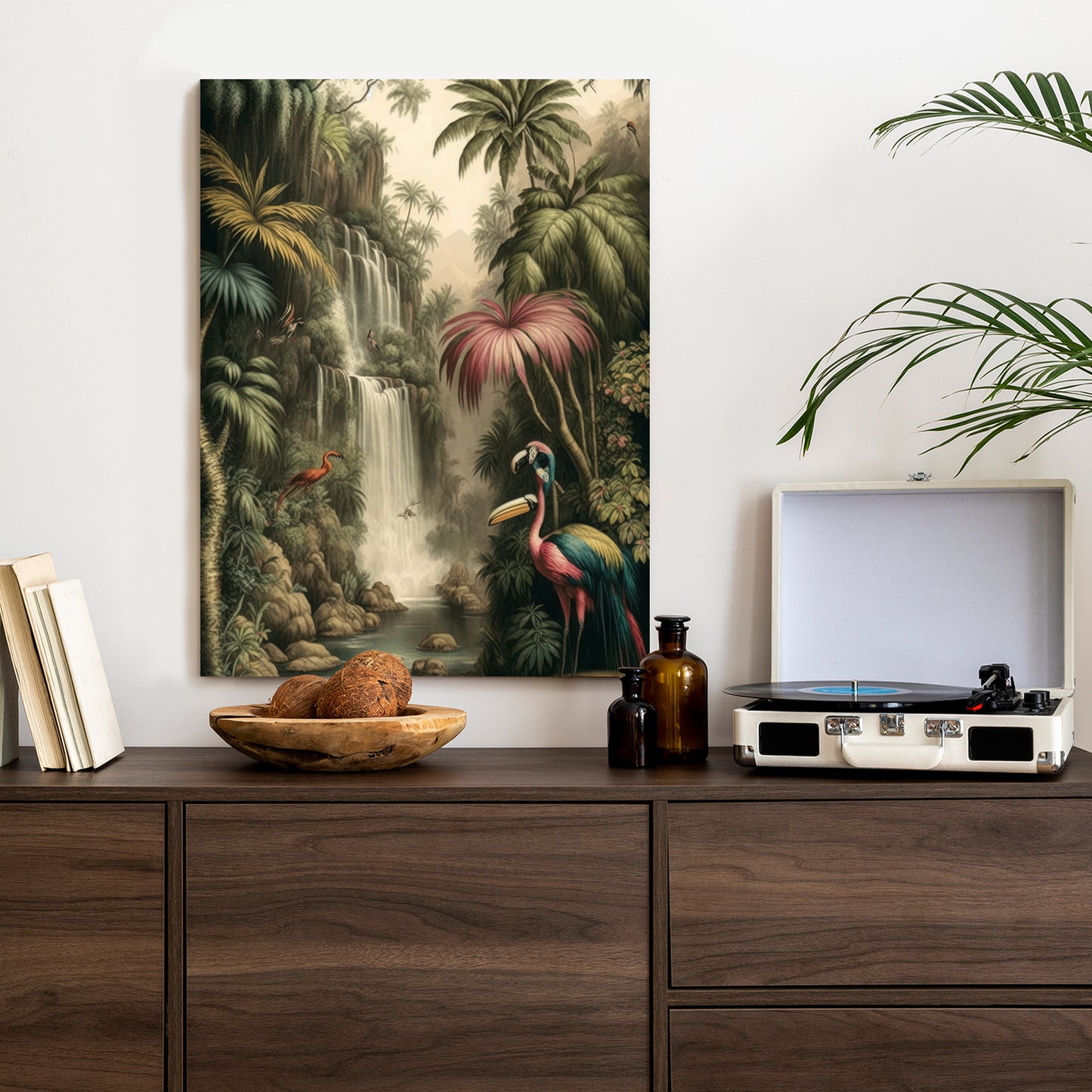 Poster Dschungelpalmen Und Tropische Tiere Rahmen Holz Mit Passepartout Farbe Natürlich