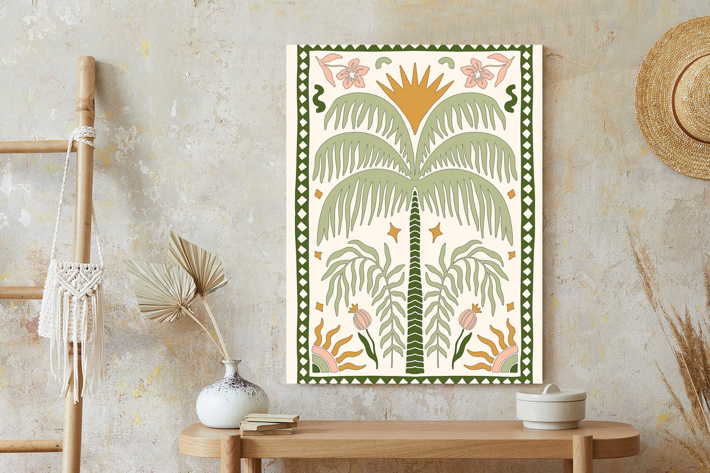Poster Palmen Und Orientalische Pflanzen Rahmen Holz Mit Passepartout Farbe Natürlich