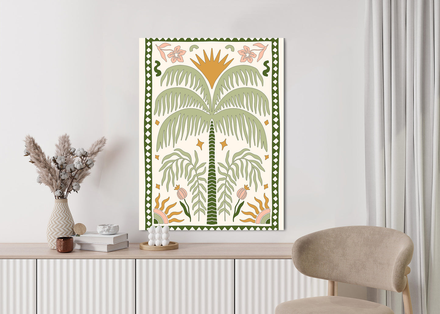 Poster Palmen Und Orientalische Pflanzen Rahmen Holz Mit Passepartout Farbe Natürlich