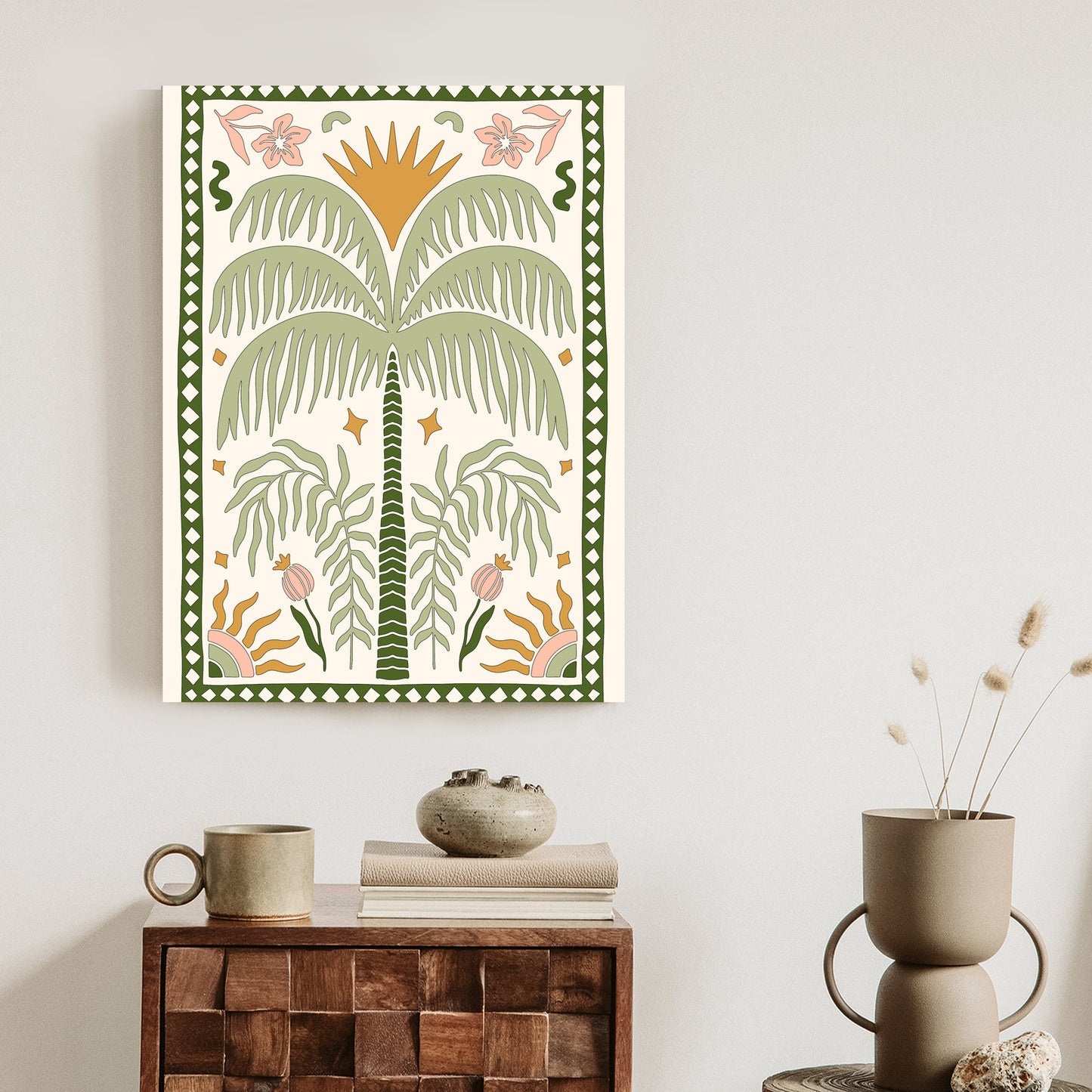 Poster Palmen Und Orientalische Pflanzen Rahmen Holz Mit Passepartout Farbe Natürlich
