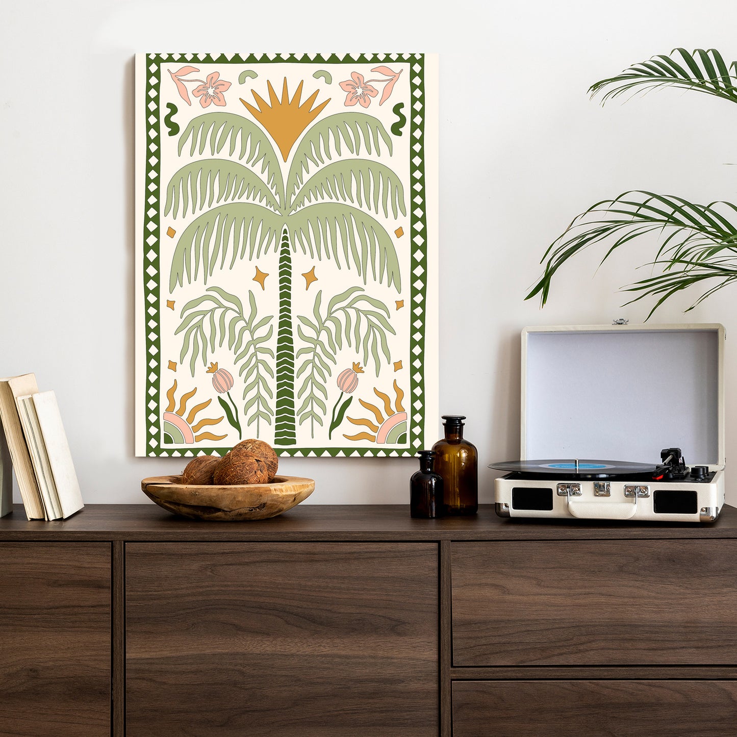 Poster Palmen Und Orientalische Pflanzen Rahmen Holz Mit Passepartout Farbe Natürlich