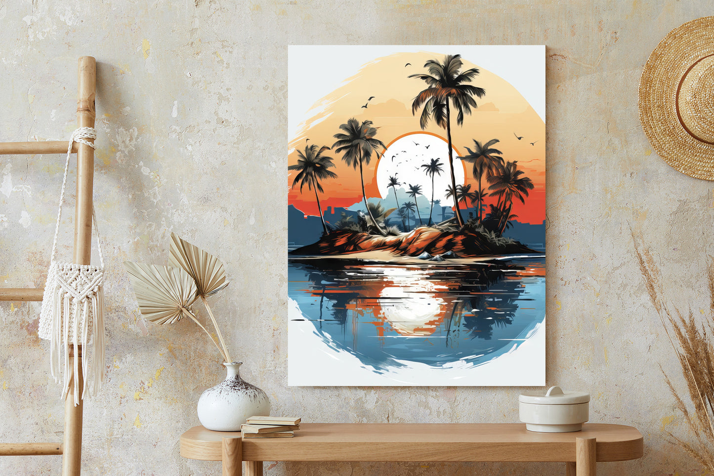 Poster Tropische Palmen Auf Einer Einsamen Insel Rahmen Holz Mit Passepartout Farbe Natürlich