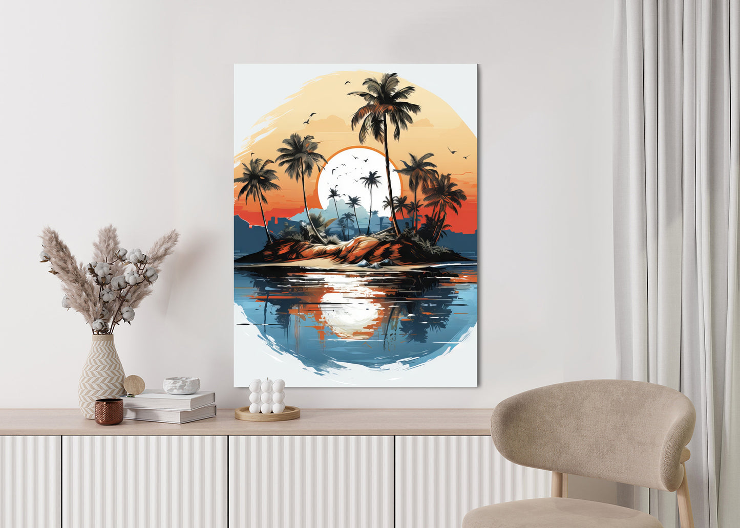 Poster Tropische Palmen Auf Einer Einsamen Insel Rahmen Holz Mit Passepartout Farbe Natürlich