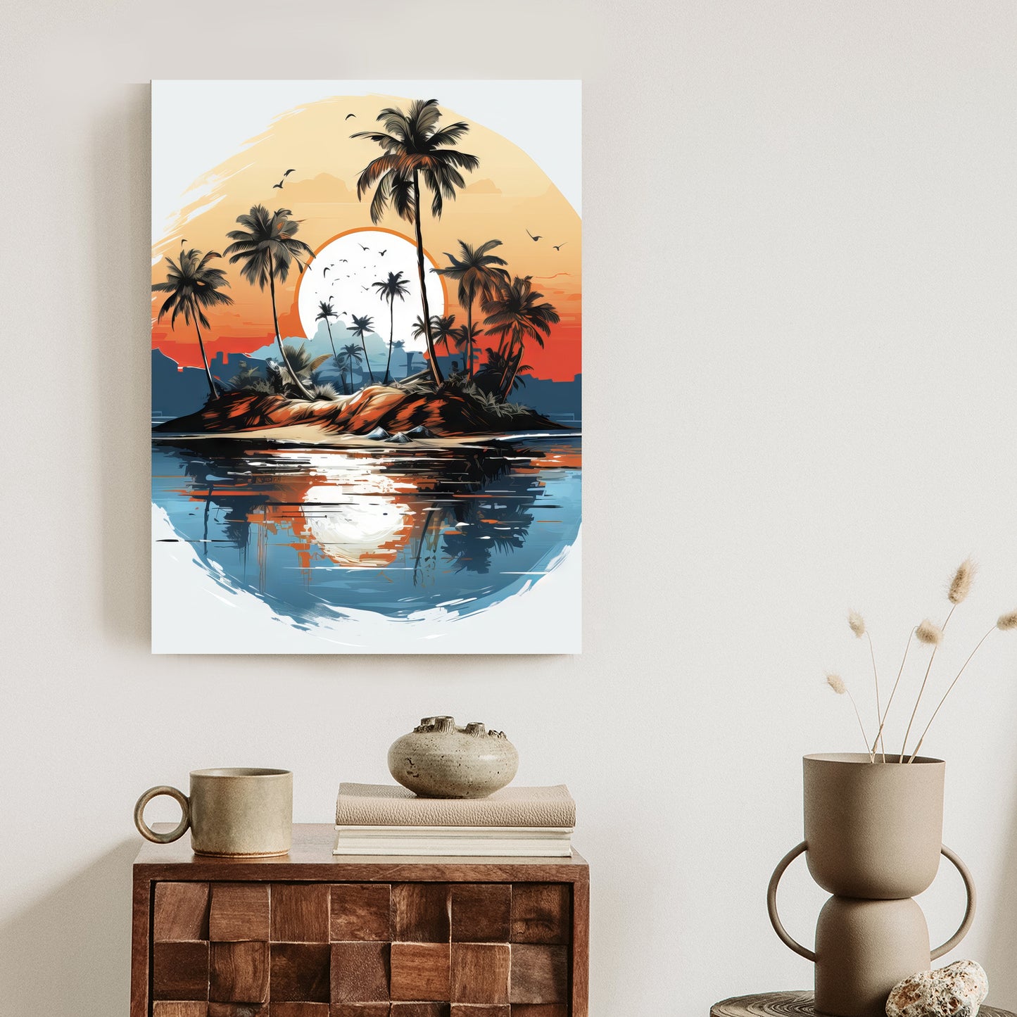 Poster Tropische Palmen Auf Einer Einsamen Insel Rahmen Holz Mit Passepartout Farbe Natürlich