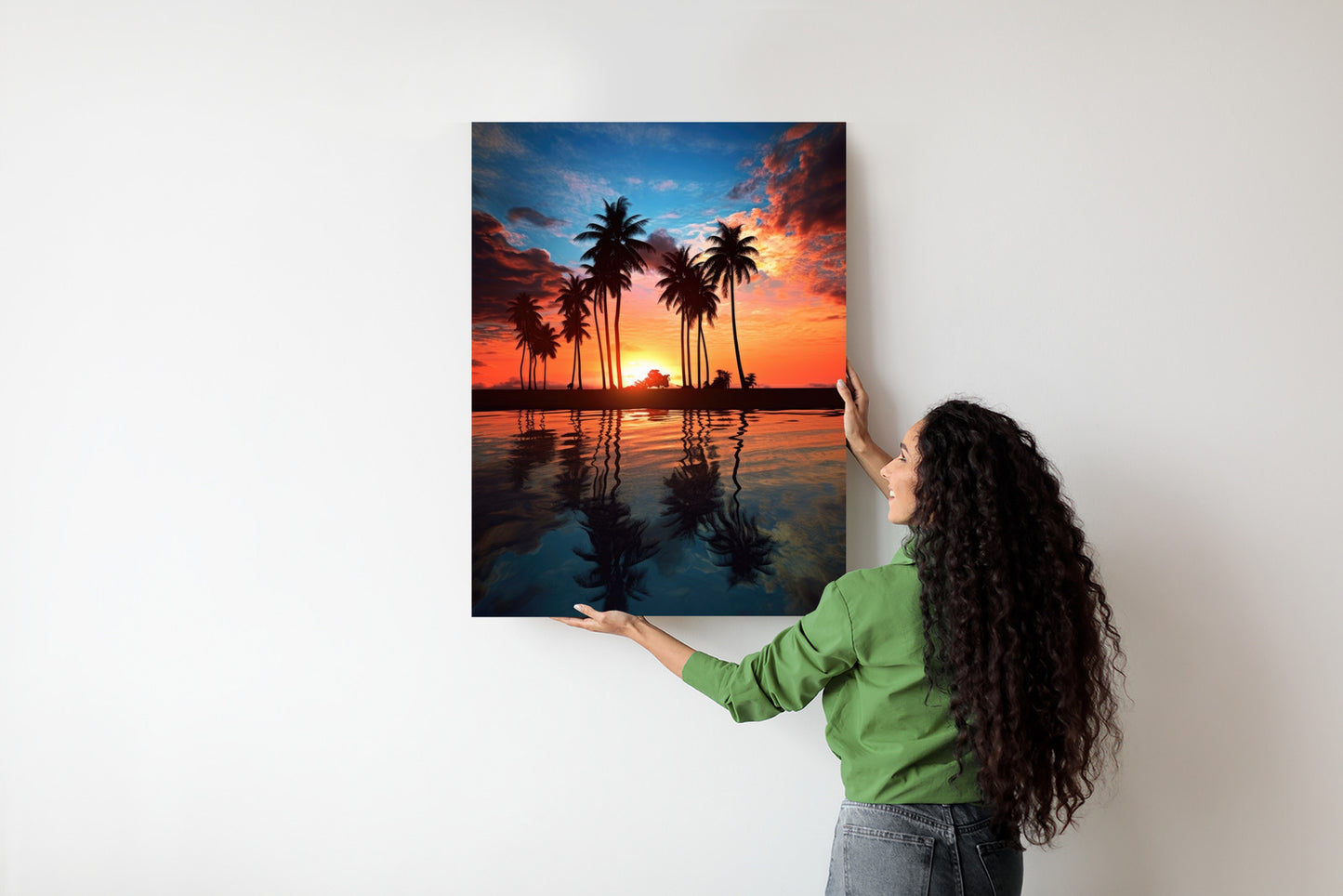 Poster Das Meer Und Die Palmen In Orange Und Marineblau