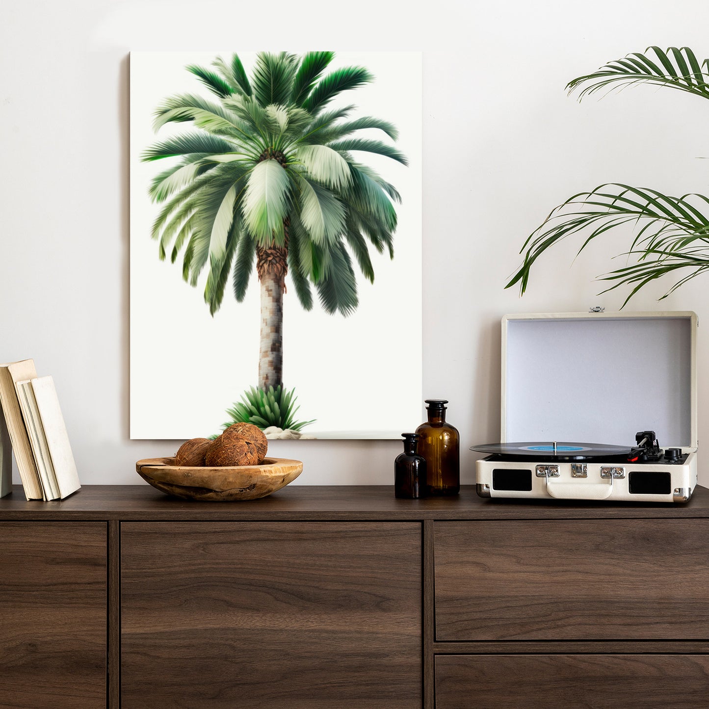 Poster Hohe Grüne Palme Rahmen Holz Mit Passepartout Farbe Natürlich