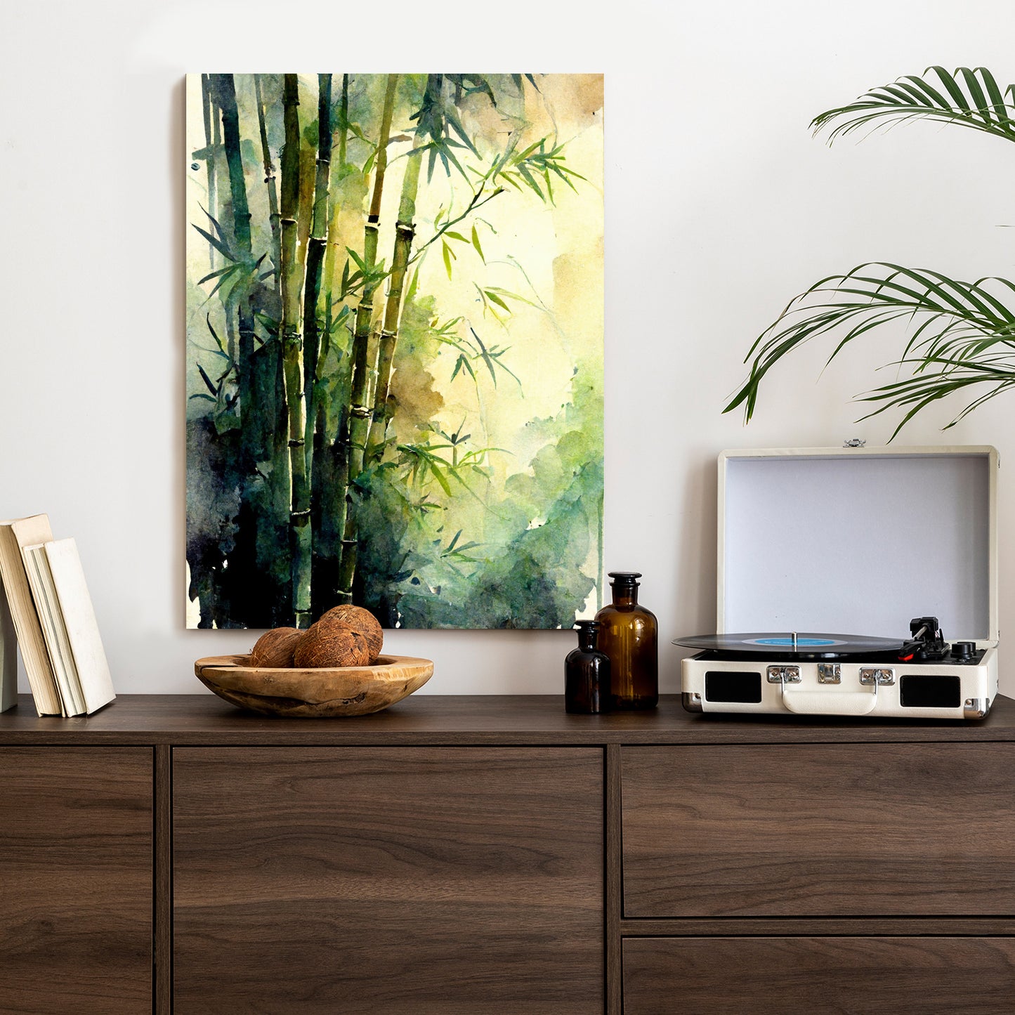 Poster Aquarell Bambuswald Rahmen Holz Mit Passepartout Farbe Natürlich