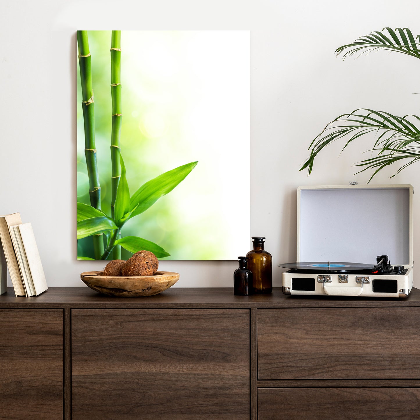 Poster Viele Bambusstiele Und Lichtbalken Rahmen Aluminium Mit Passepartout Farbe Silber