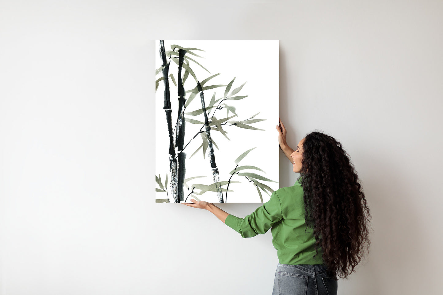 Poster Aquarell Bambus Und Blätter Rahmen Holz Mit Passepartout Farbe Natürlich