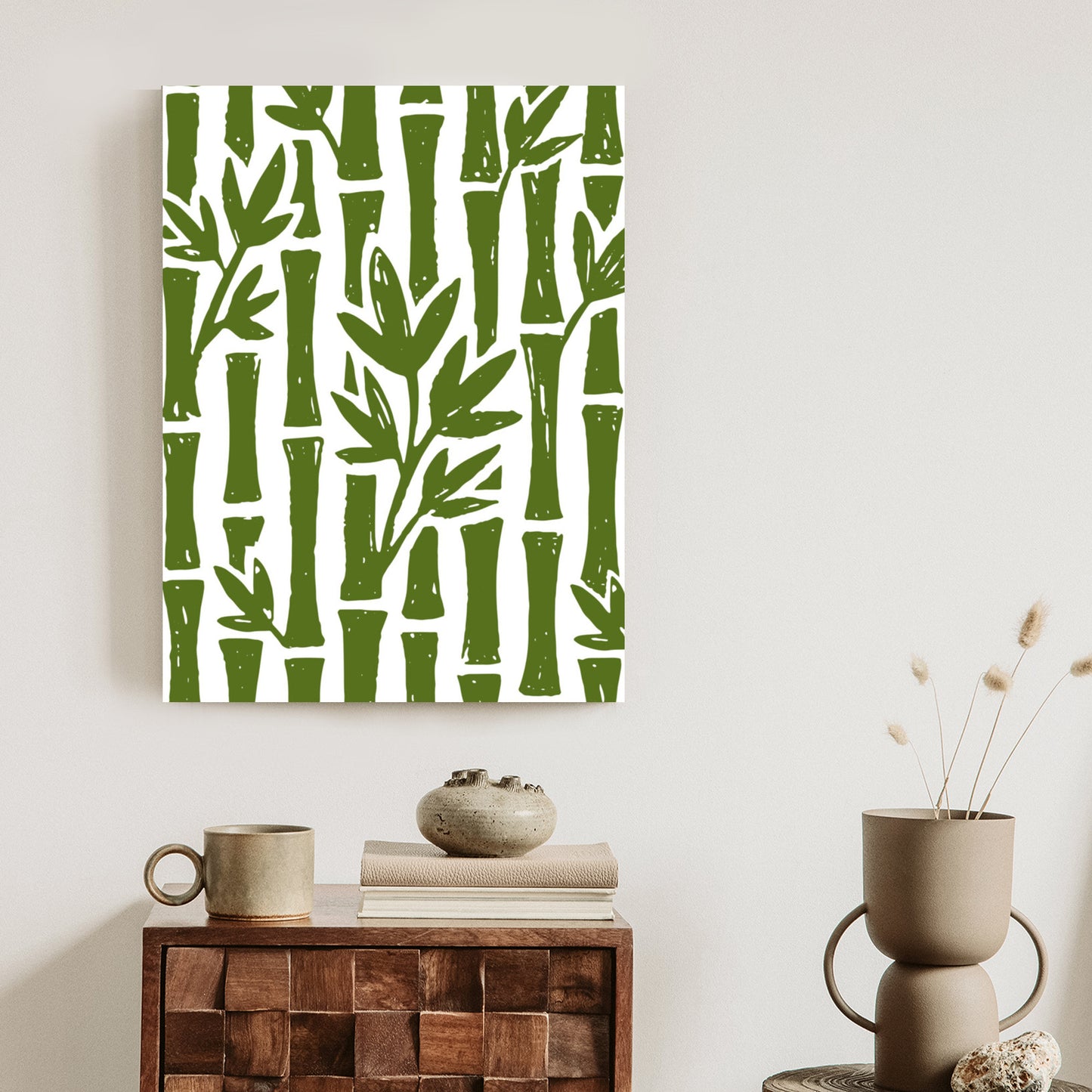 Poster Grüne Bambusbäume Mit Blättern Rahmen Holz Mit Passepartout Farbe Natürlich