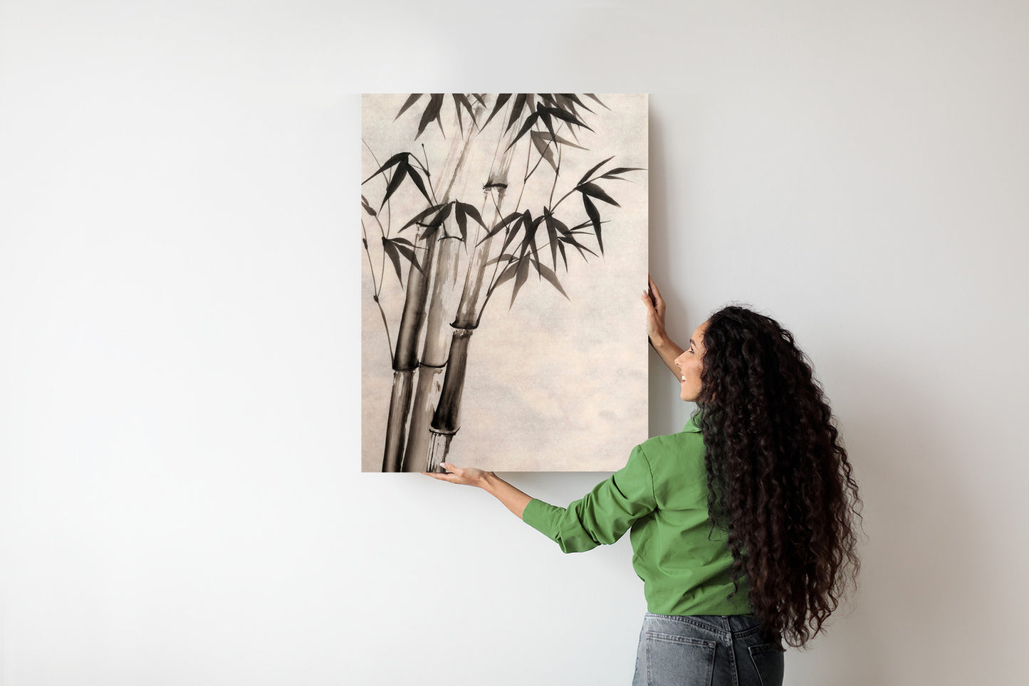 Poster Bambus Auf Altem Papier Rahmen Holz Mit Passepartout Farbe Natürlich