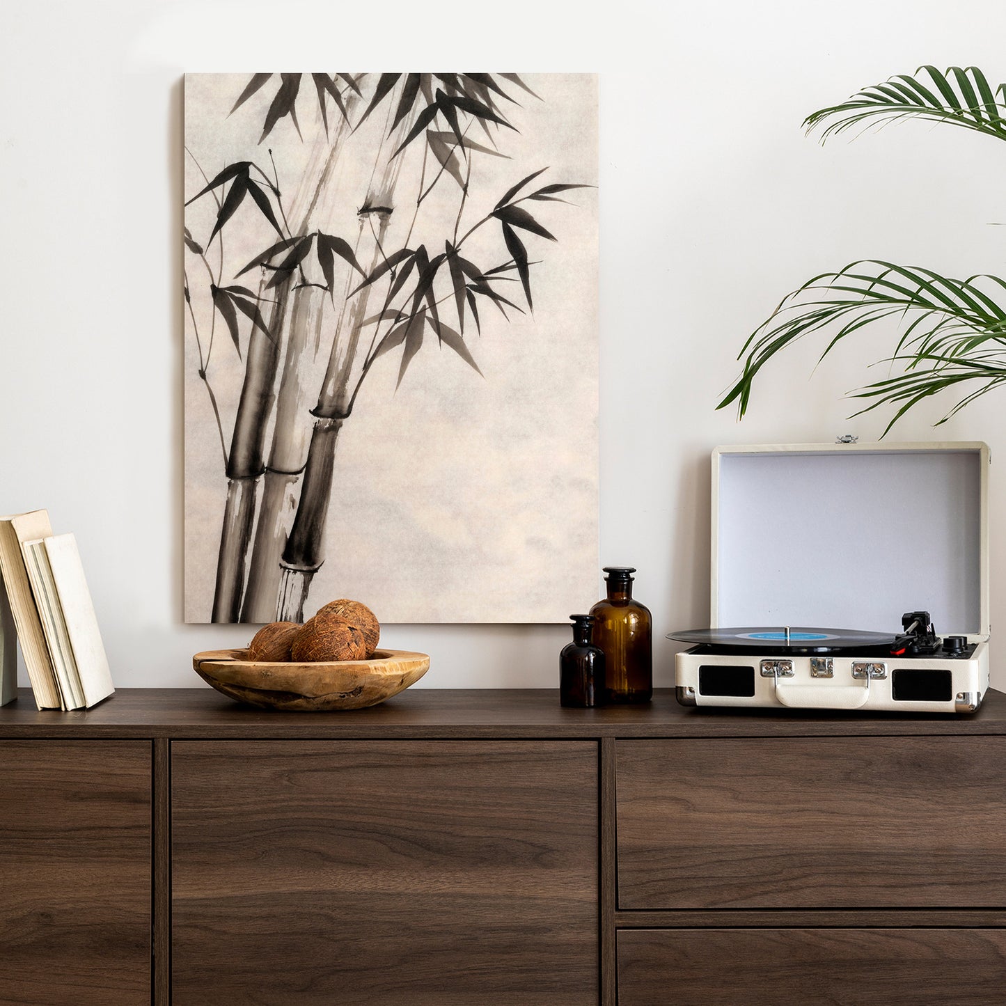 Poster Bambus Auf Altem Papier Rahmen Holz Mit Passepartout Farbe Natürlich