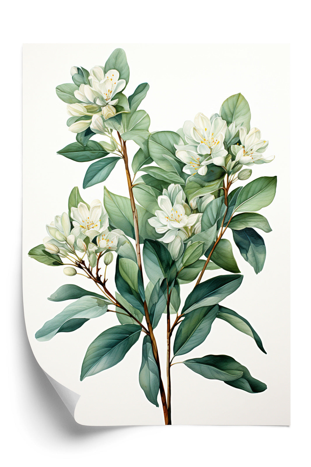 Poster Weiße Blüten Auf Einem Zweig Rahmen Holz Mit Passepartout Farbe Natürlich