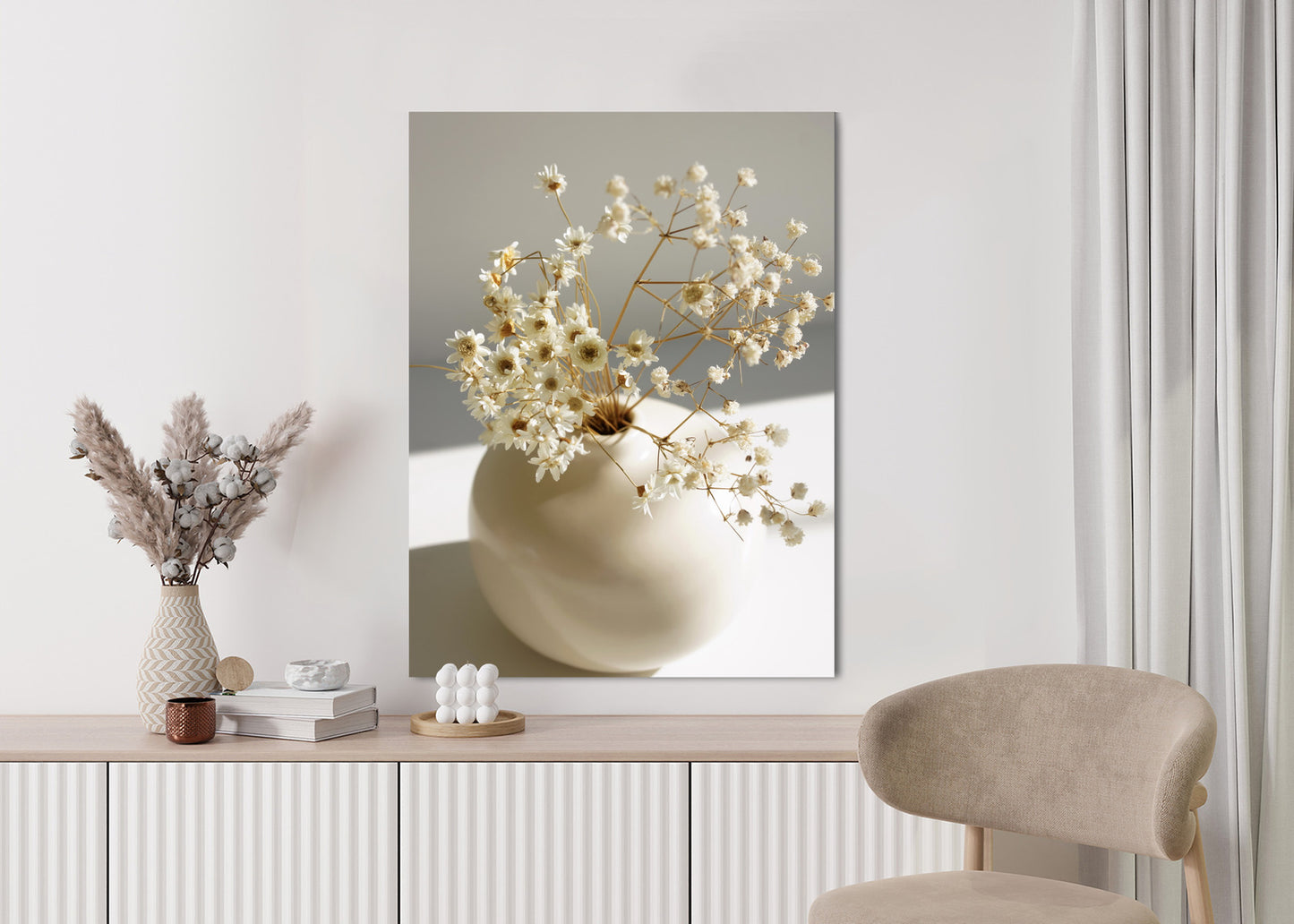 Poster Eine Vase Mit Trockenen Gänseblümchen