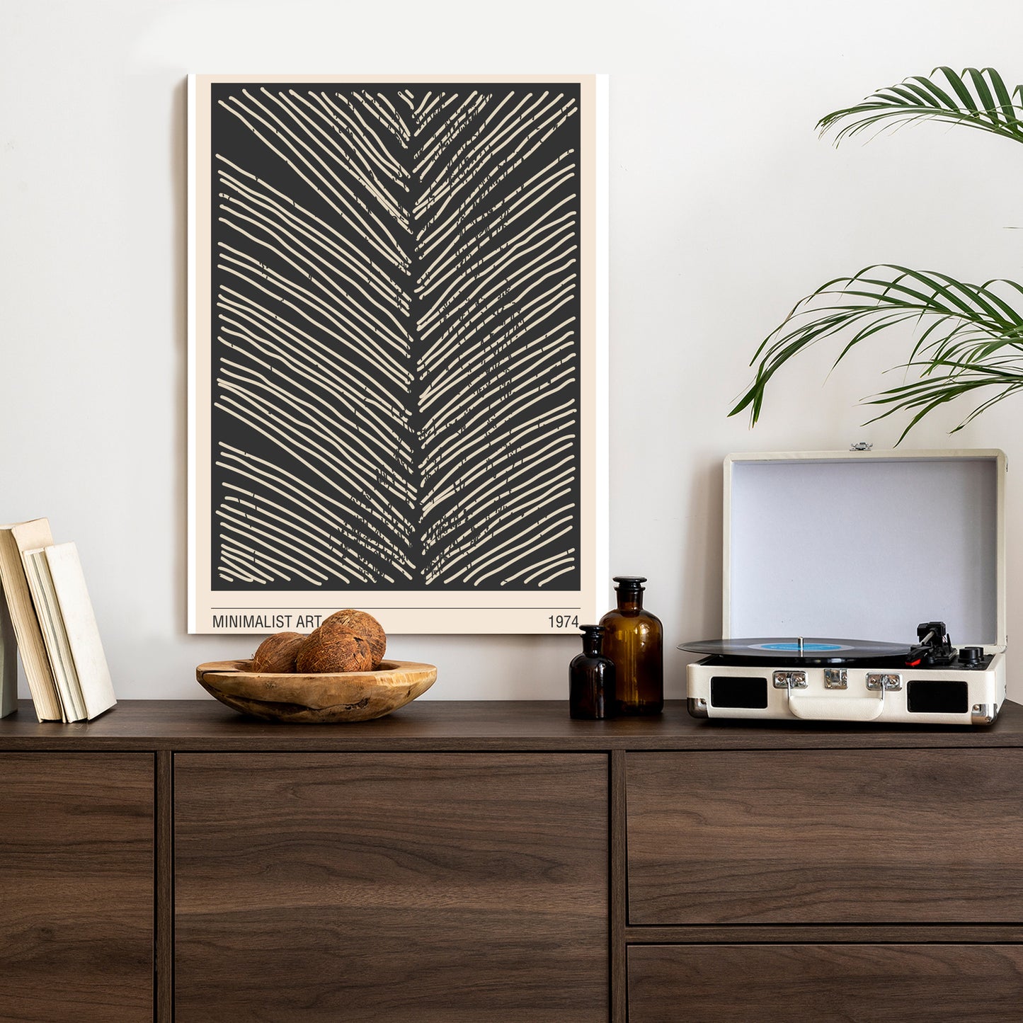 Poster Minimalistische Blattgrafiken Rahmen Holz Mit Passepartout Farbe Natürlich