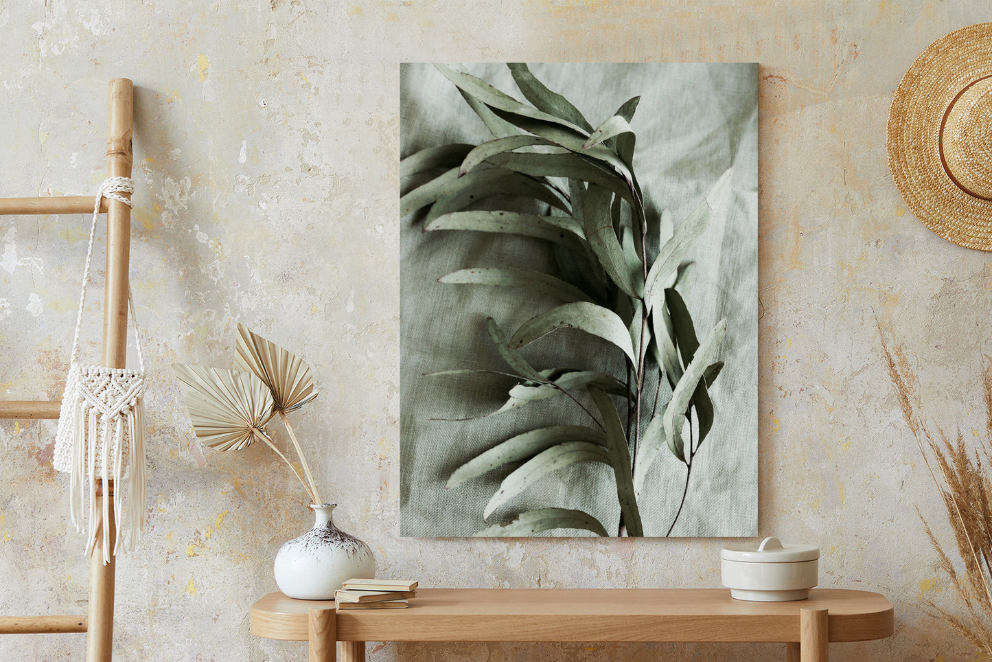 Poster Grüner Zweig Mit Trockenem Eukalyptus Rahmen Holz Mit Passepartout Farbe Natürlich
