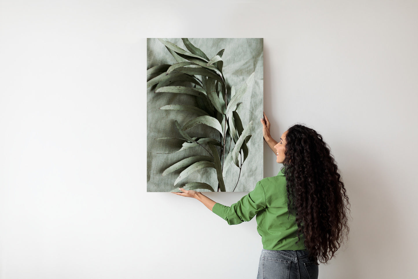 Poster Grüner Zweig Mit Trockenem Eukalyptus Rahmen Holz Mit Passepartout Farbe Natürlich
