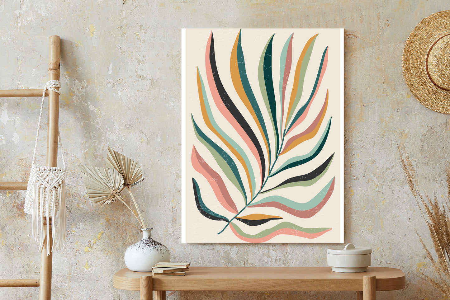 Poster Mehrfarbiges Matisse-Blatt Rahmen Holz Mit Passepartout Farbe Natürlich