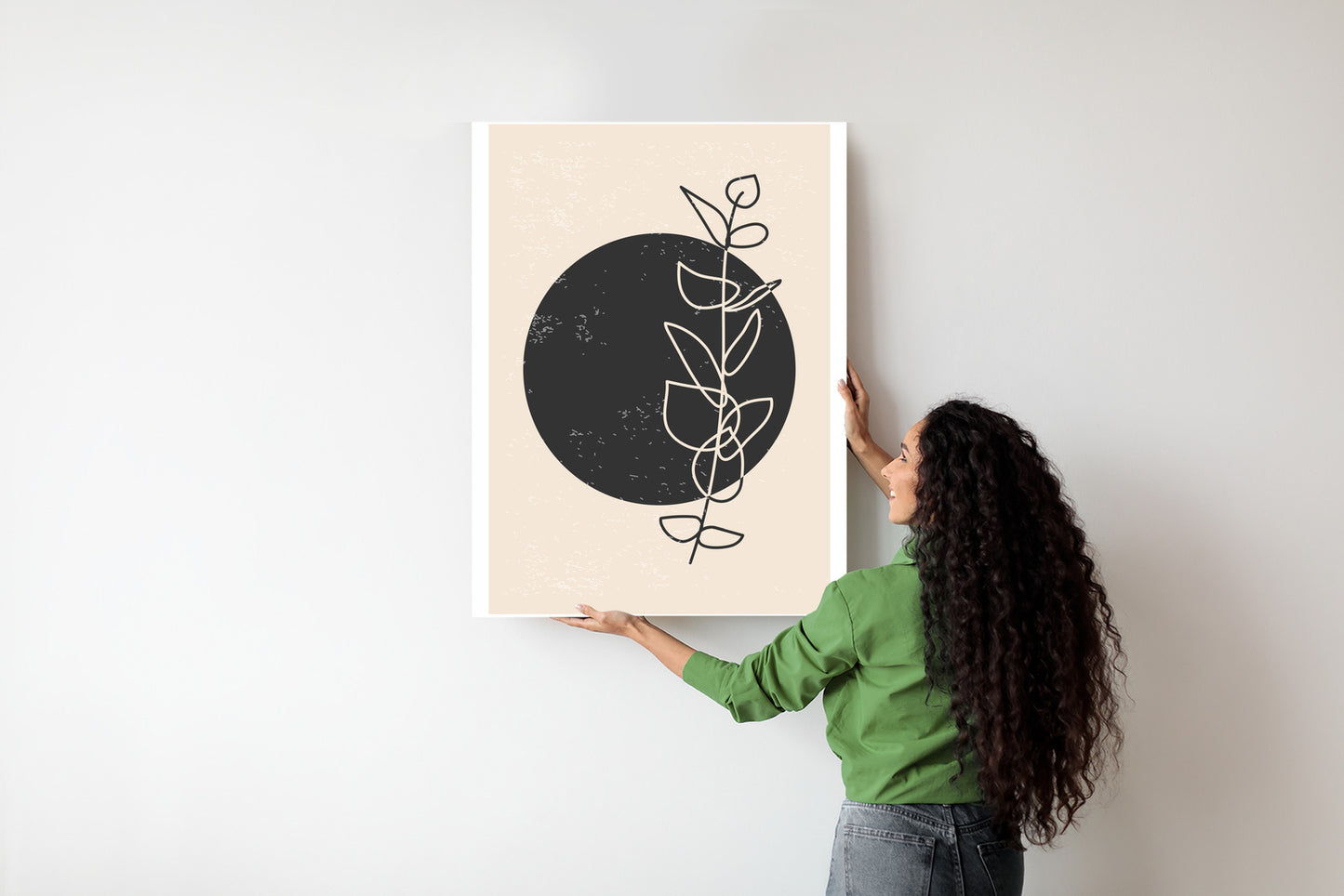 Poster Minimalistischer Zweig Und Kreis Rahmen Holz Mit Passepartout Farbe Natürlich