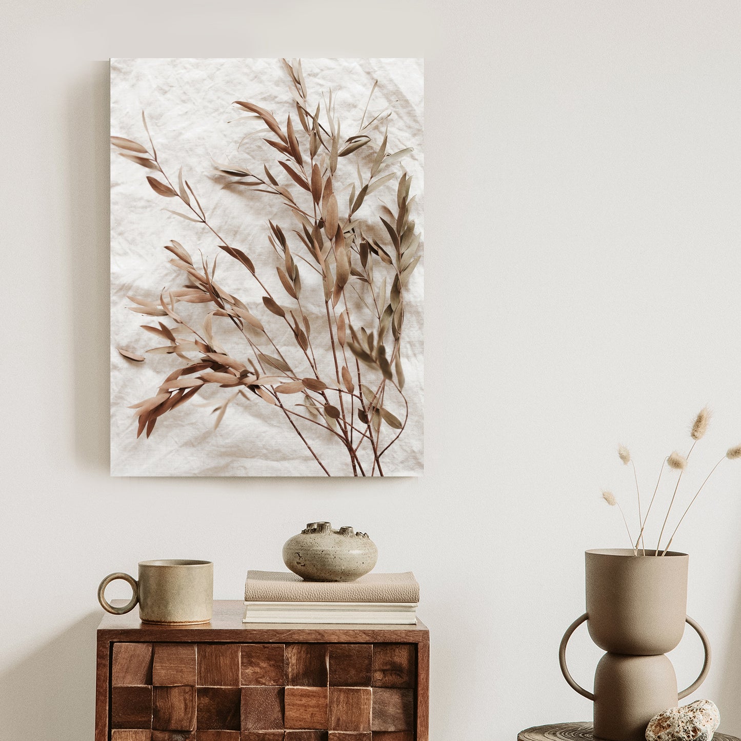 Poster Trockene Eukalyptusblätter Rahmen Holz Mit Passepartout Farbe Natürlich