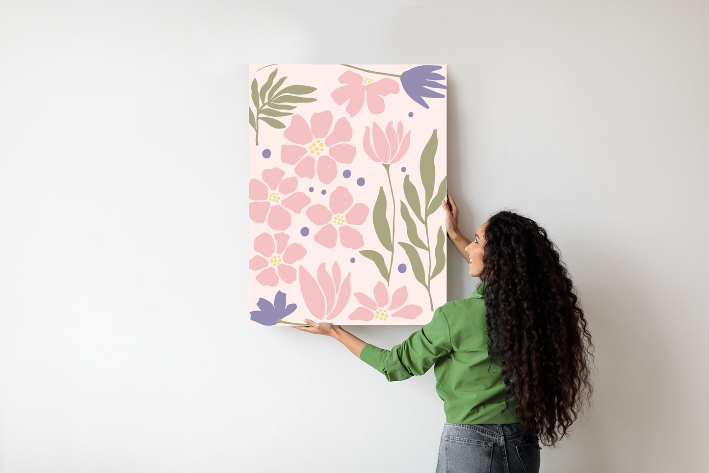 Poster Botanische Grafiken Mit Pastellblumen Rahmen Holz Mit Passepartout Farbe Natürlich