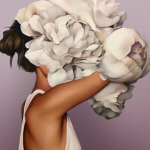 Leinwandbild Künstlerisches Portrait Einer Frau Mit Weißen Blumen