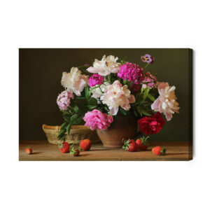 Leinwandbild Pfingstrosen Mit Erdbeeren