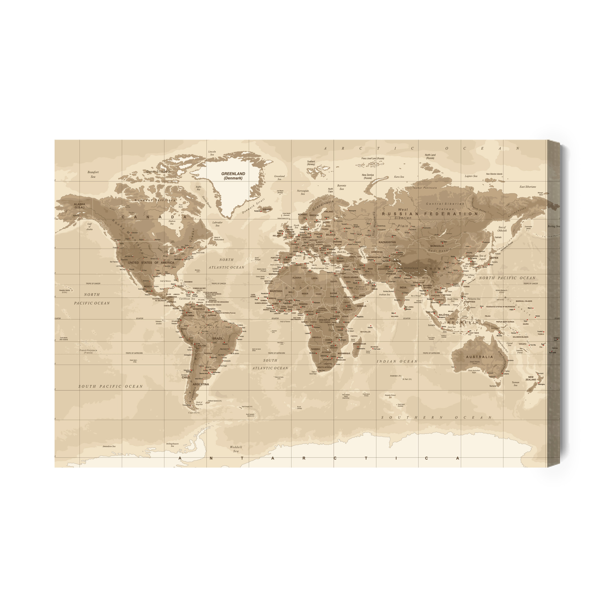 Leinwandbild Physische Weltkarte