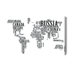 Leinwandbild Weltkarte Mit Schwarzen Inschriften