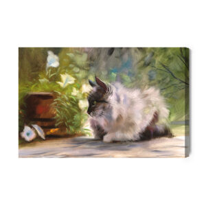 Leinwandbild Eine Katze Im Grünen, Wie Gemalt