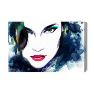 Leinwandbild Ein Weibliches Gesicht In Einer Aquarellausgabe