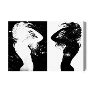 Leinwandbild Schwarze Und Weiße Weibliche Silhouetten