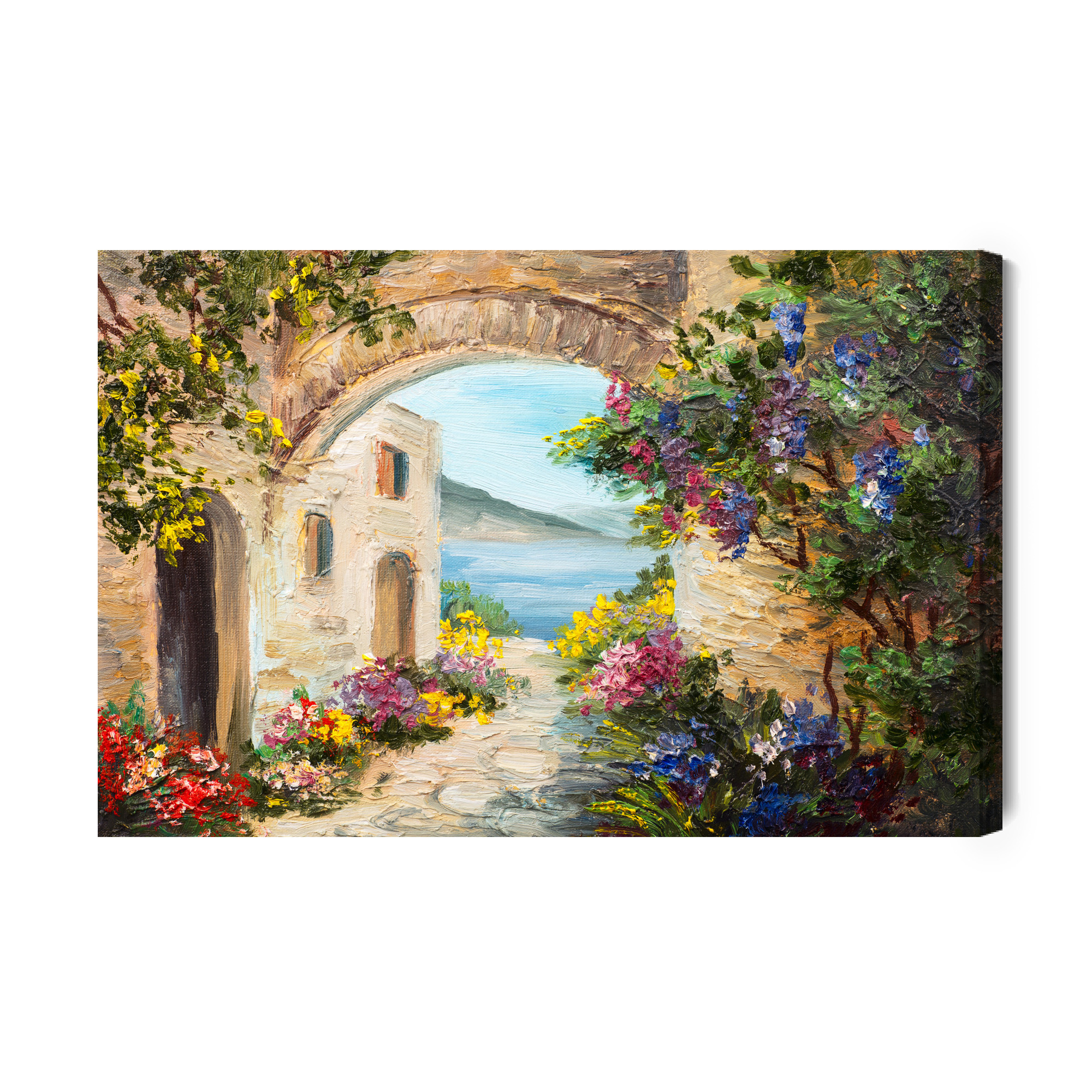 Leinwandbild Haus Am Meer Und Blumen