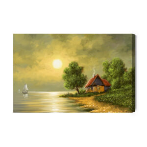 Leinwandbild Altes Haus Am Wasser