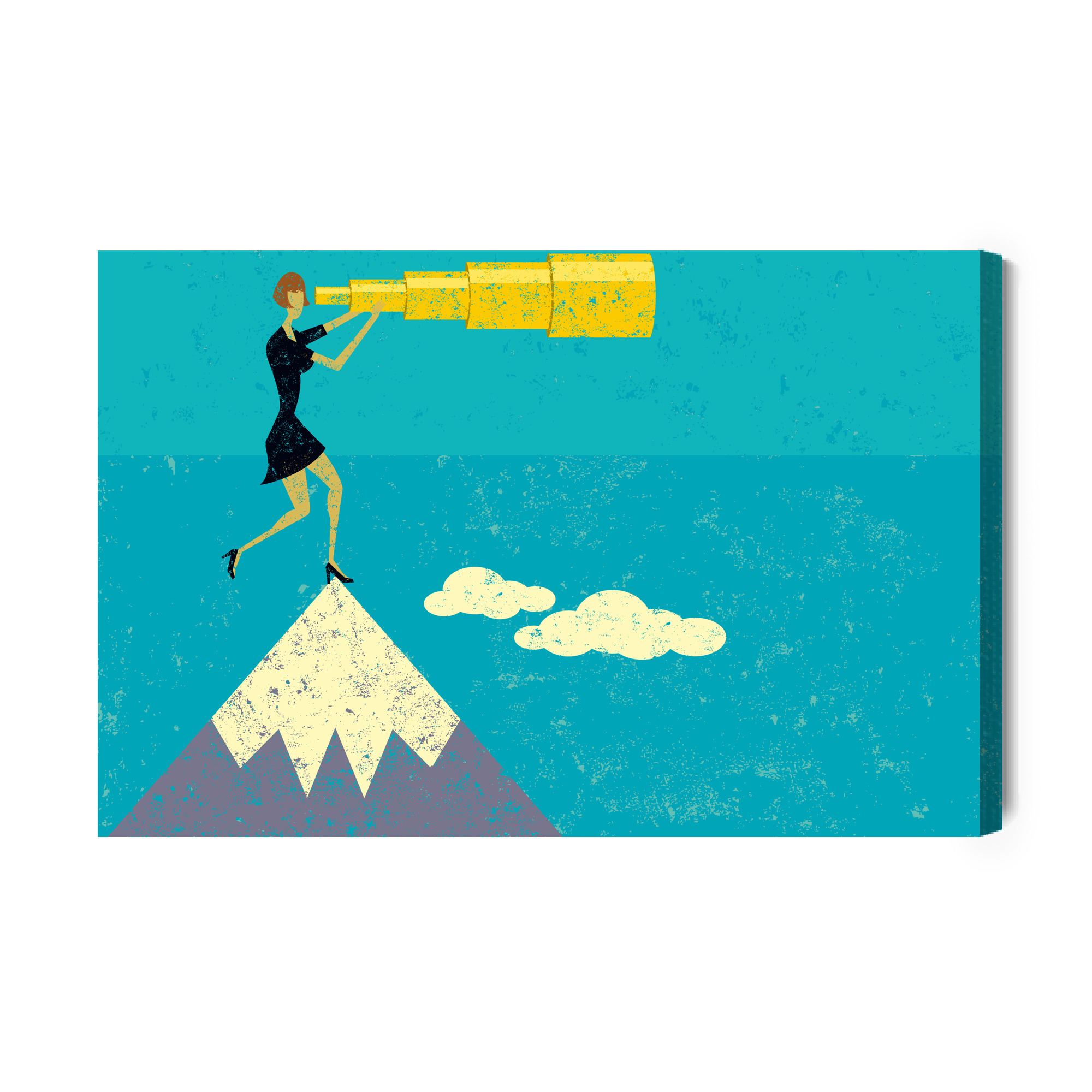 Leinwandbild Frau Im Retro-Stil Mit Einem Fernglas Auf Einem Berg