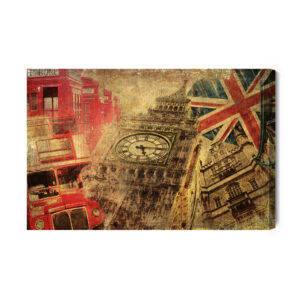 Leinwandbild Collage Mit Londoner Ikonen Im Vintage-Stil